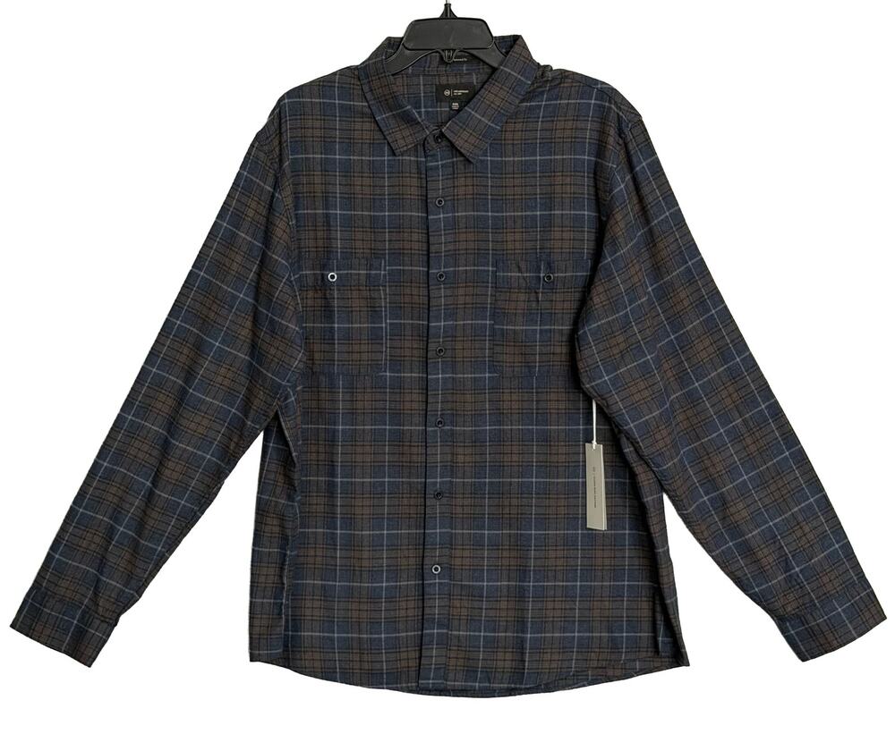 AG Los Angeles Wayne Long Sleeve Work Shirt Men's XXL Relaxed Fit Navy Plaid NWT